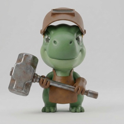 The T-rex monster with welding mask and hammer